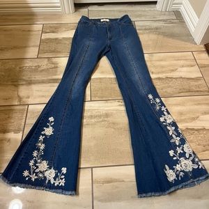 embroidered flare jeans
